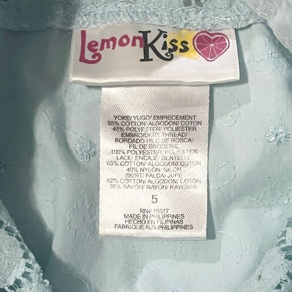 Lemon Kiss Eyelet Denim Toddler Dress light blue floral lace SZ 5‎ - Picture 3 of 3